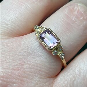 Vintage Style Purple Amethyst Emerald Cut Gold Vermeil Sterling Silver 925 Ring